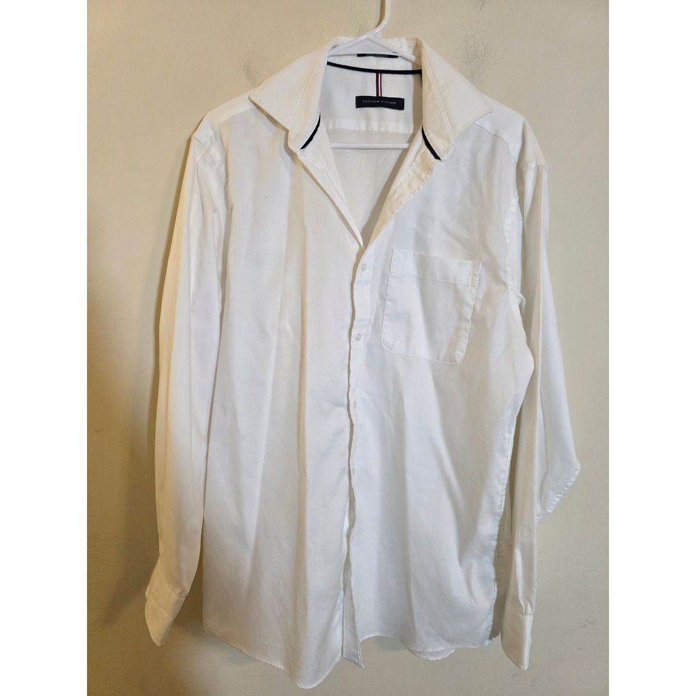 Tommy Hilfiger Mens White Button Down Shirt Regular Fit Stretch 15-15.5 34/35 M